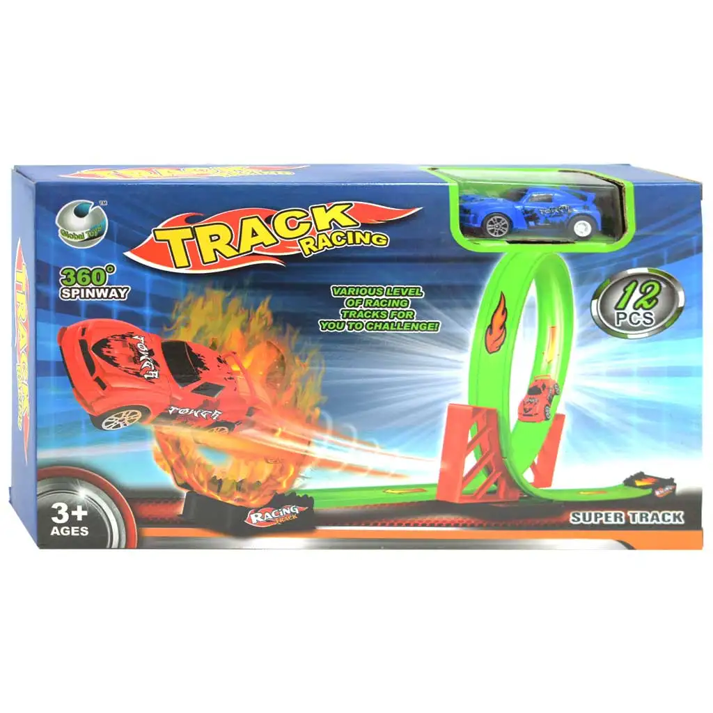 imagen de Pista de carreras Speed Track de 12 piezas con bucle de 360° y cochecito de retroceso 1/64 1
