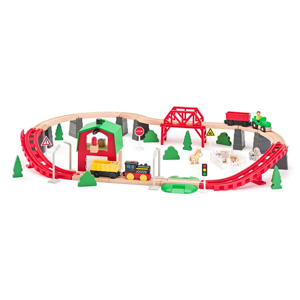 imagen de Pista de tren agrícola de madera con tren y otros accesorios de 60 piezas - Woodyland 2
