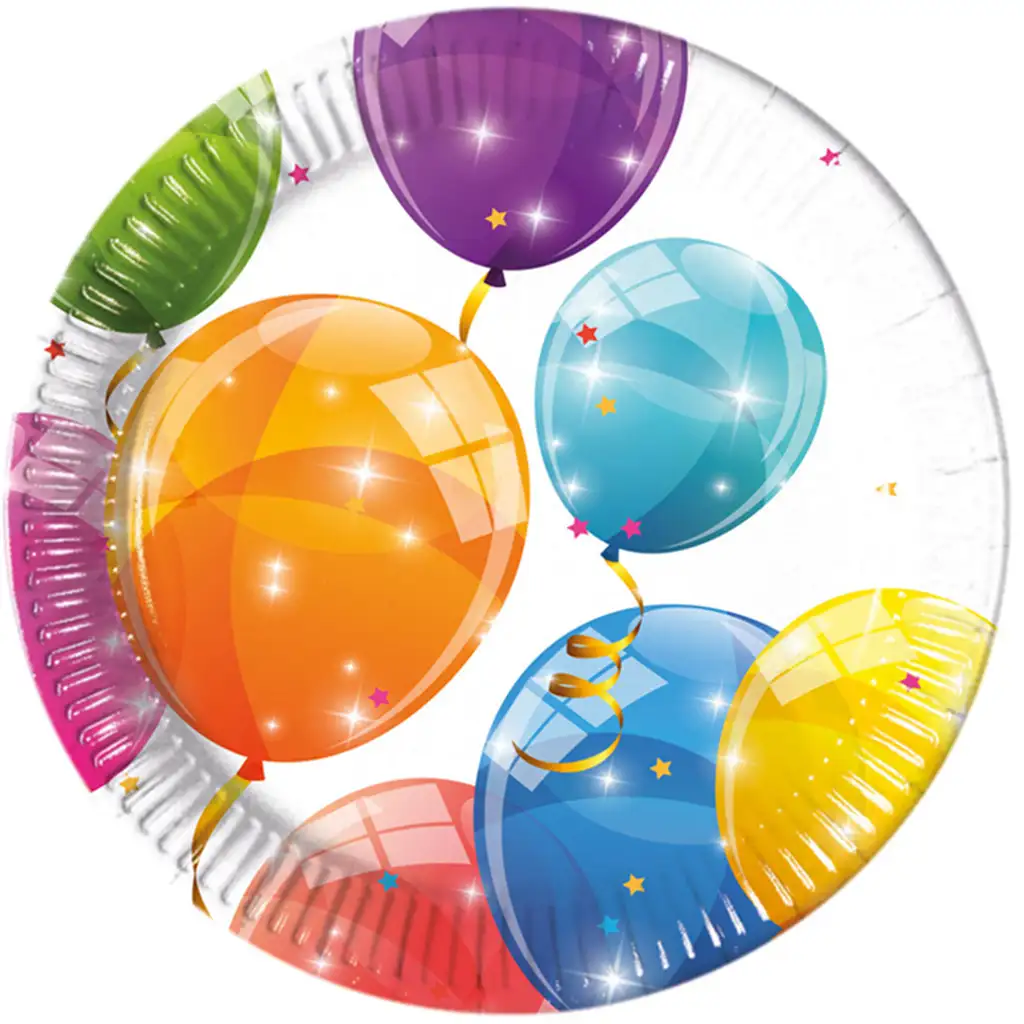 imagen de Plato de papel con globos brillantes, set de 8 unidades 1