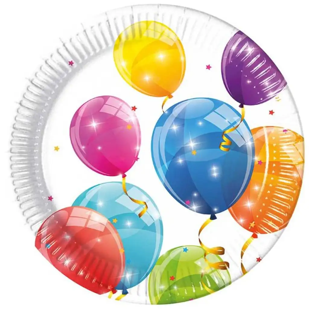 imagen de Platos de papel de globos de colores 8 unidades 23cm 1