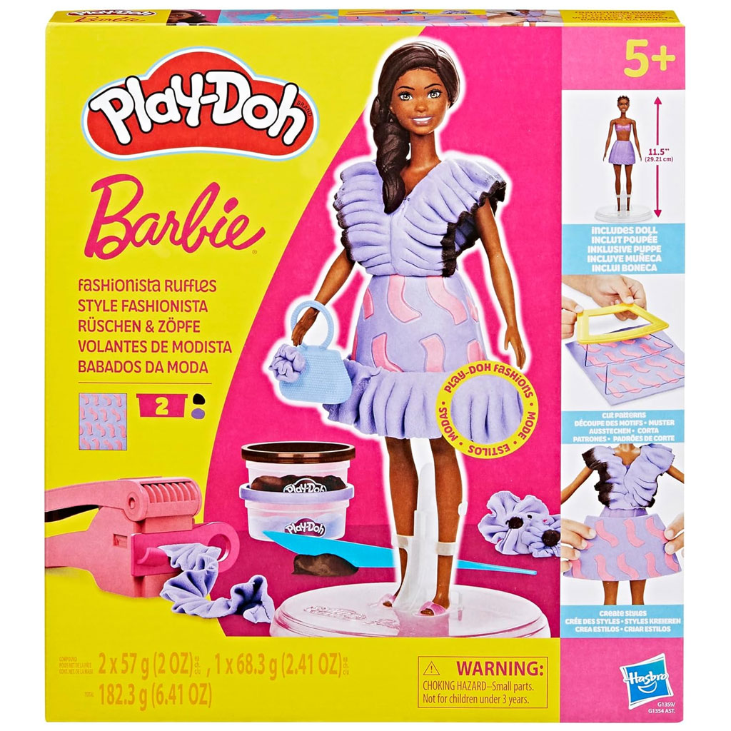 imagen de Play-Doh: Barbie Fashionista vestidos con volantes set de plastilina con muñeca - Hasbro 1