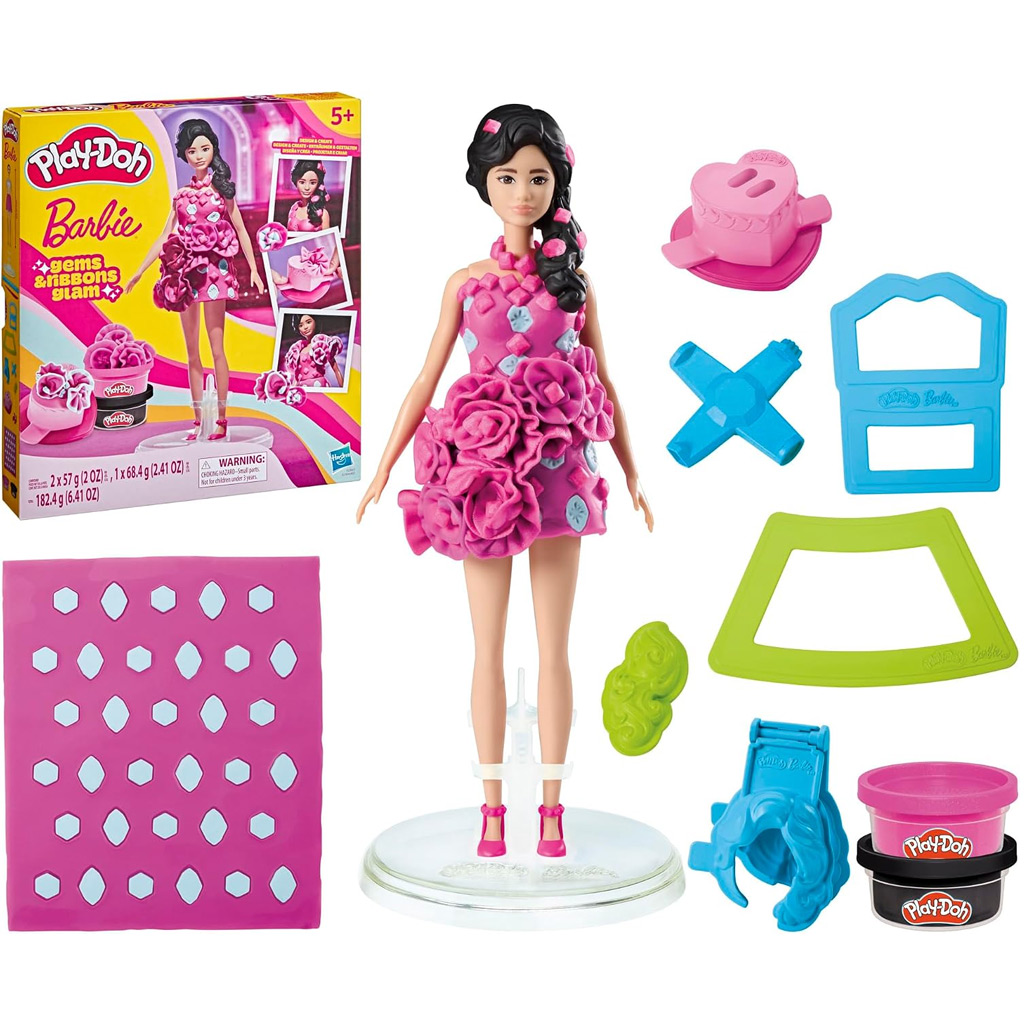 imagen de Play-Doh: Joyería y cintas brillantes de Barbie set de plastilina con muñeca – Hasbro 1
