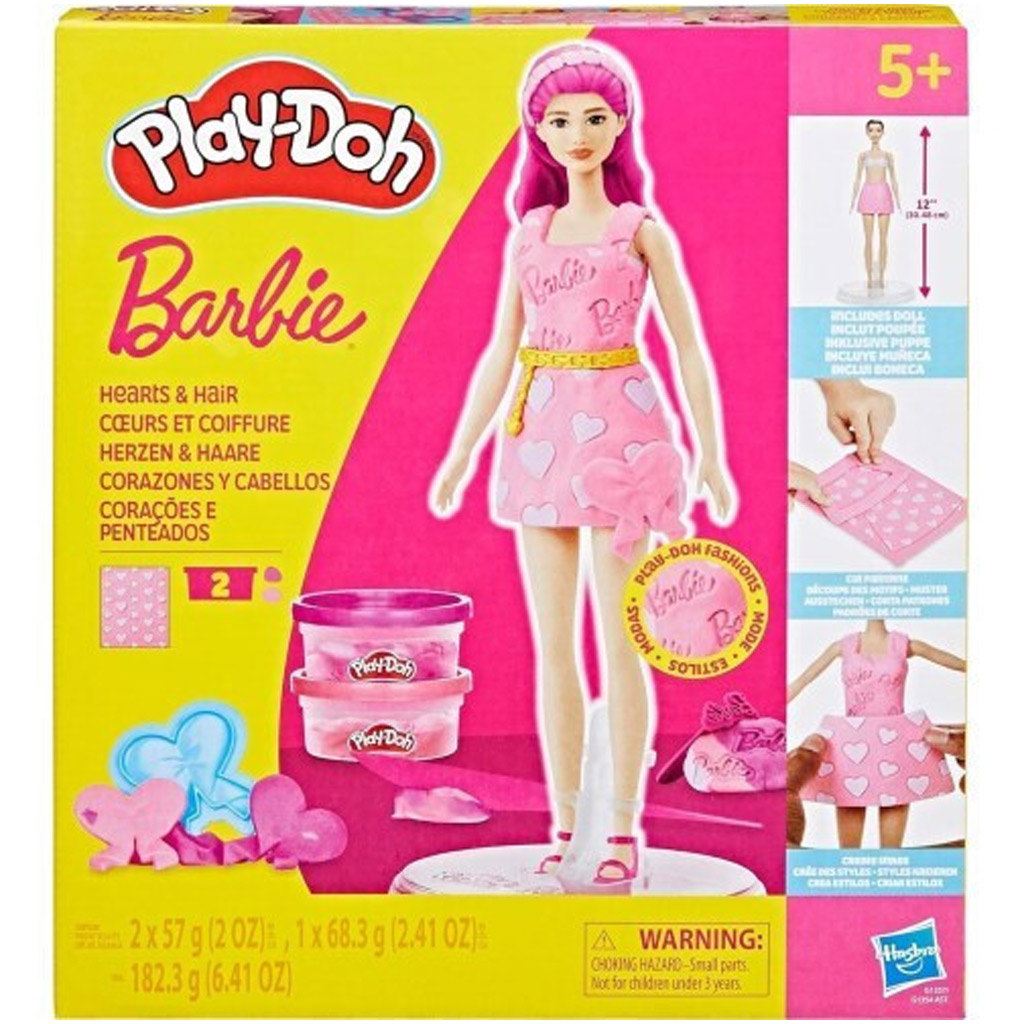 imagen de Play-Doh: Set de plastilina de Barbie corazones y corona de cabello con muñeca - Hasbro 1