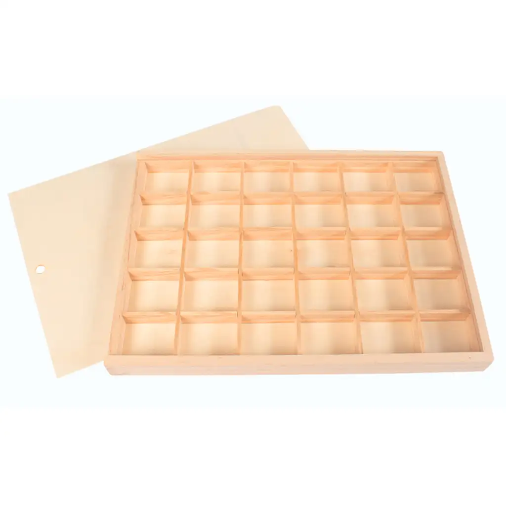 imagen de PlayBox: Caja de almacenamiento de madera con tapa deslizante de 30 compartimentos 1