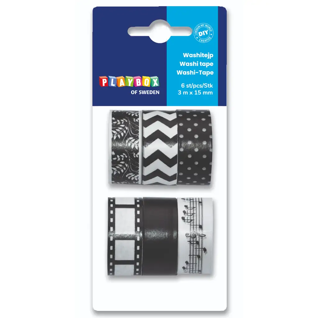 imagen de PlayBox: Cinta adhesiva decorativa en color negro y blanco, set de 6 unidades 1