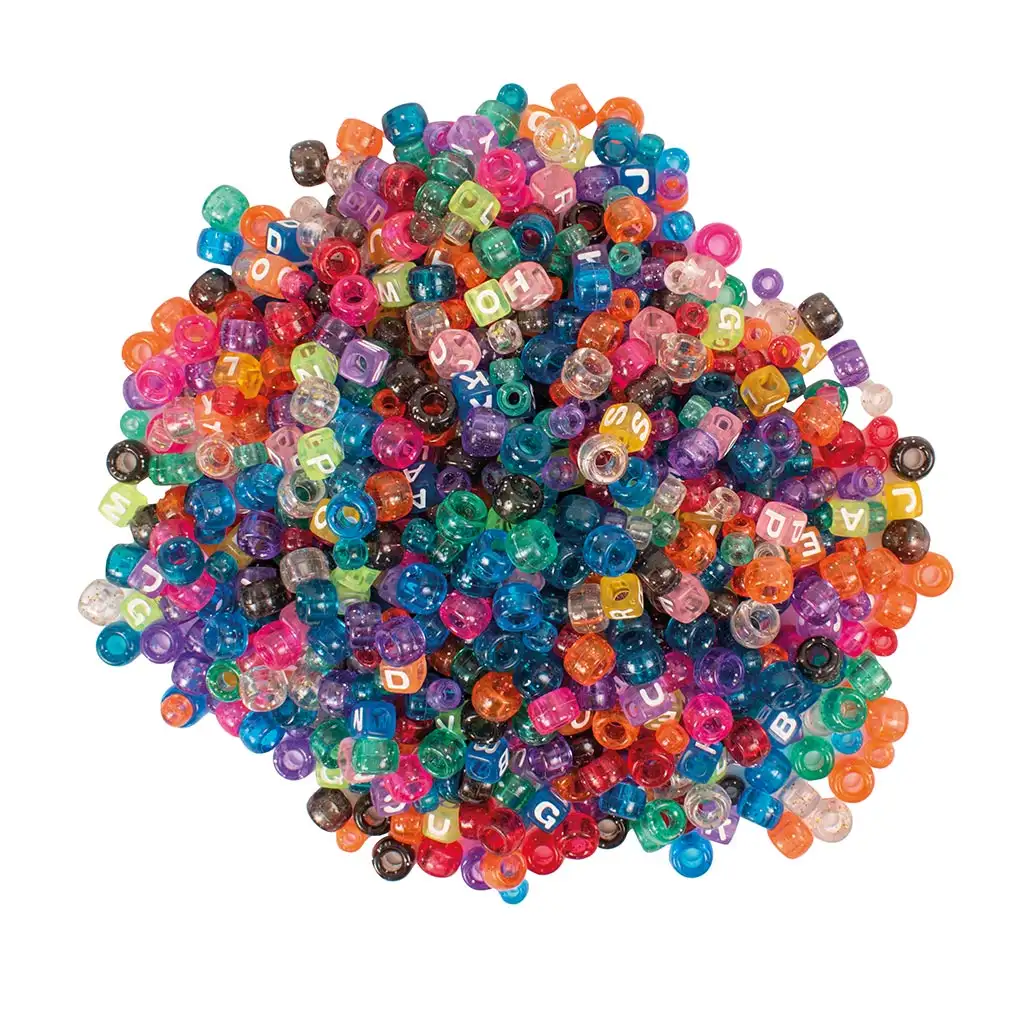 imagen de PlayBox: Conjunto de cuentas coloridas para ensartar en forma de cilindro y cubo ABC de 1000 piezas 2