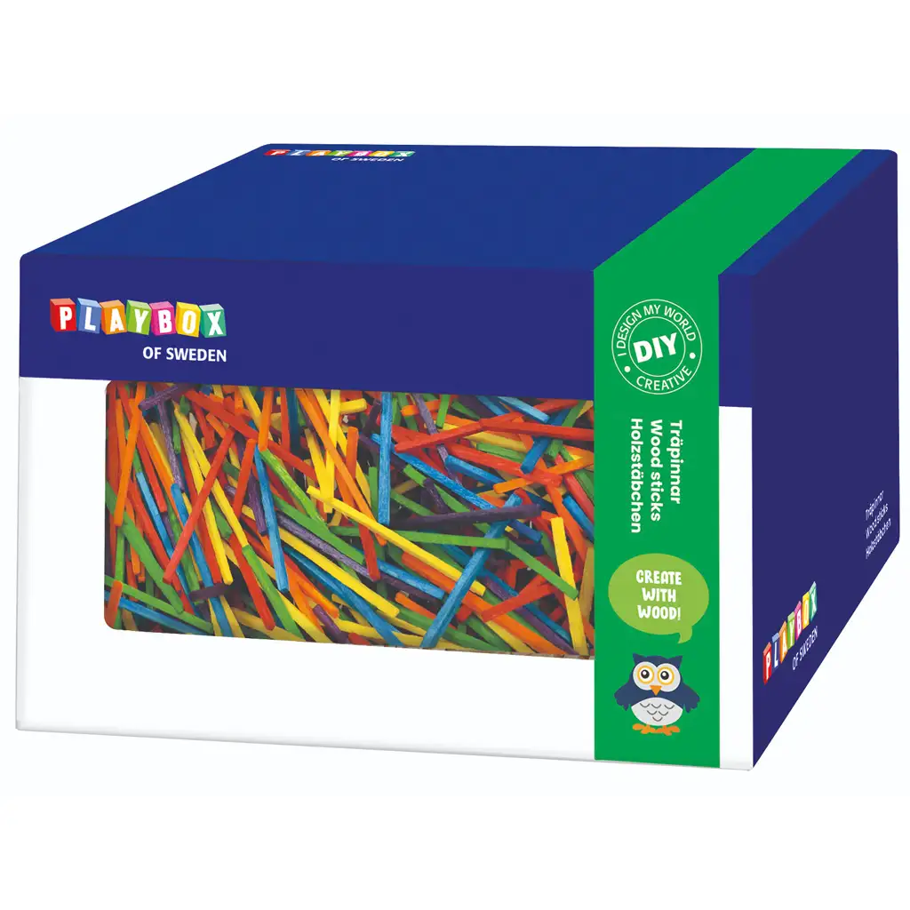 imagen de PlayBox: Conjunto de palitos de madera de colores en caja de 350 gramos 1