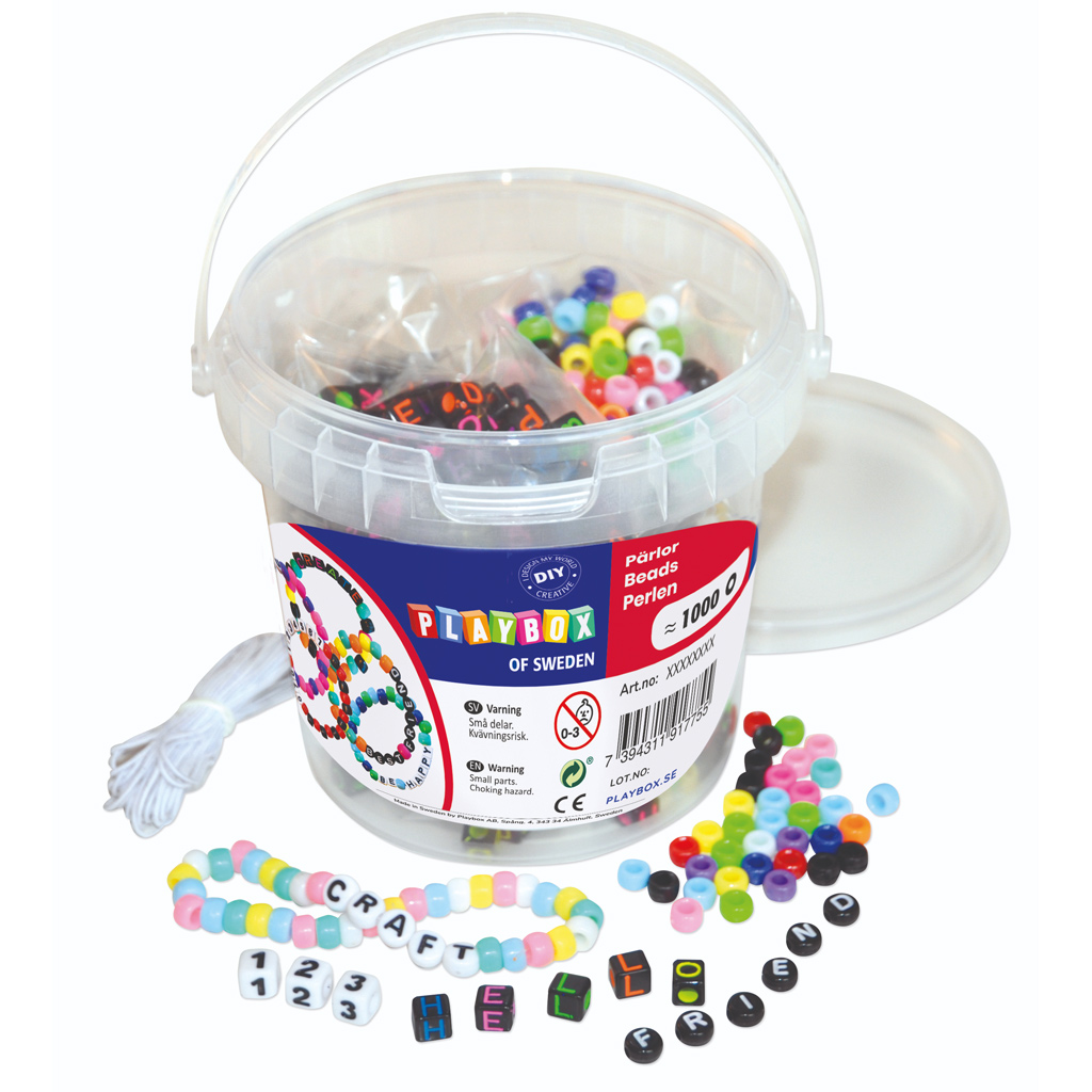 imagen de PlayBox: Conjunto de perlas de 1000 piezas de colores y letras en caja 1