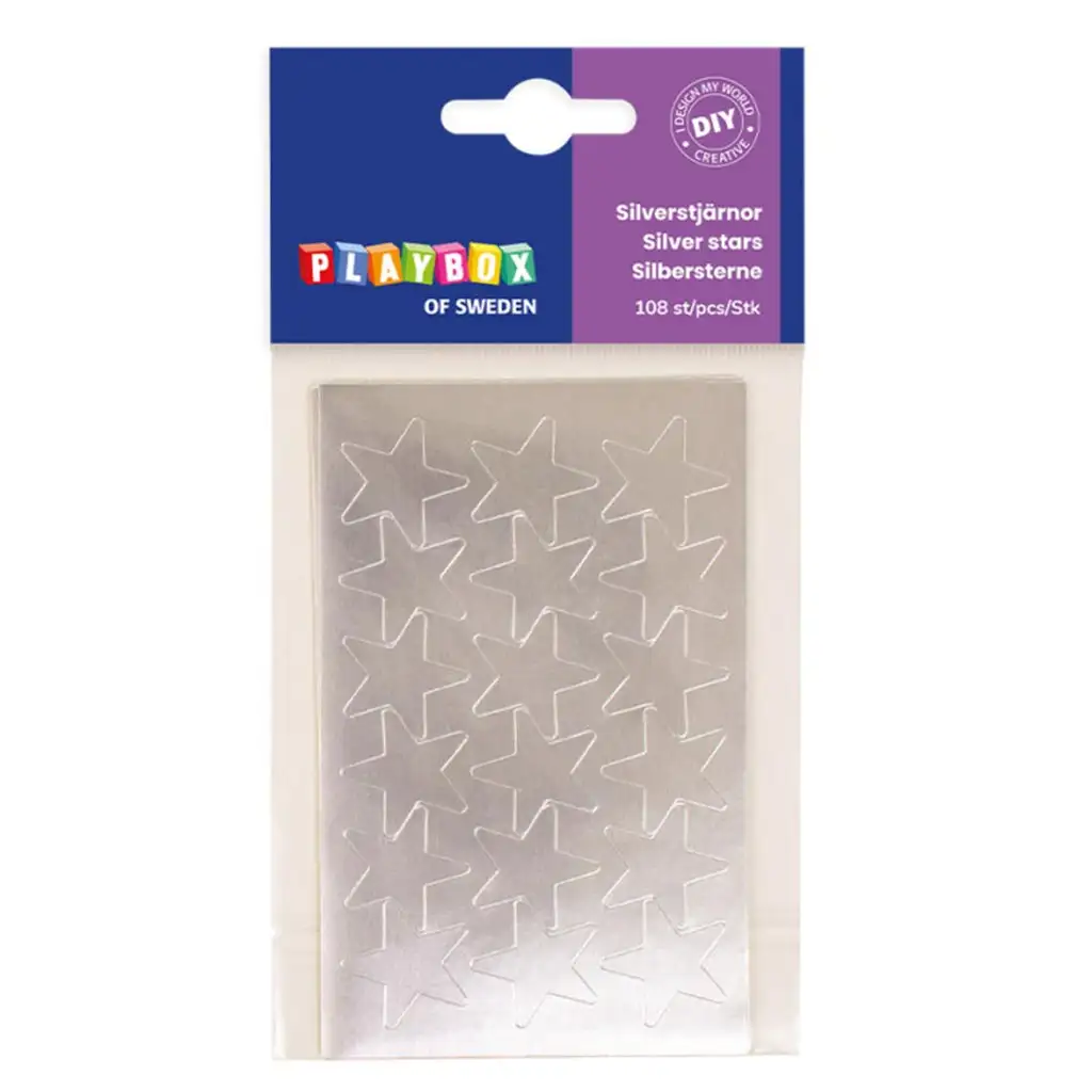 imagen de PlayBox: Estrellas plateadas autoadhesivas 108ud 25mm 1