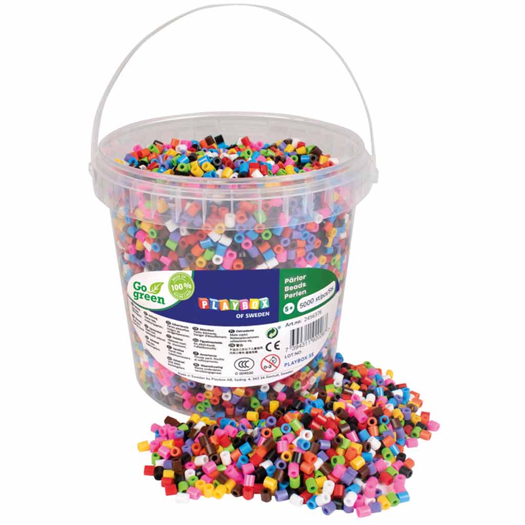 imagen de PlayBox: Go Green 5mm MIDI mezcla de colores perlas planchables en cubo de 5000 unidades 1