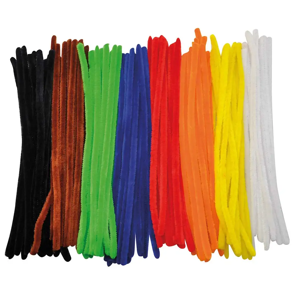 imagen de PlayBox: Hilos de chenilla de colores colores básicos 10mm x 30cm paquete de 100 unidades 1