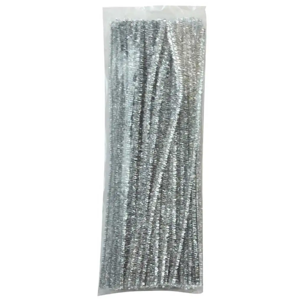 imagen de PlayBox: Hilos de chenilla plateados 100ud 6mm 1