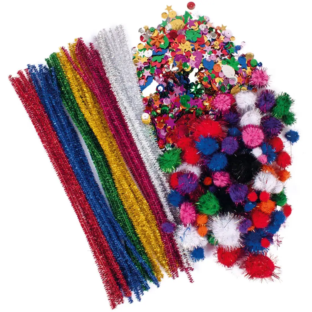 imagen de PlayBox: Kit creativo con chenilla, pompones y purpurina de 2500 piezas 1