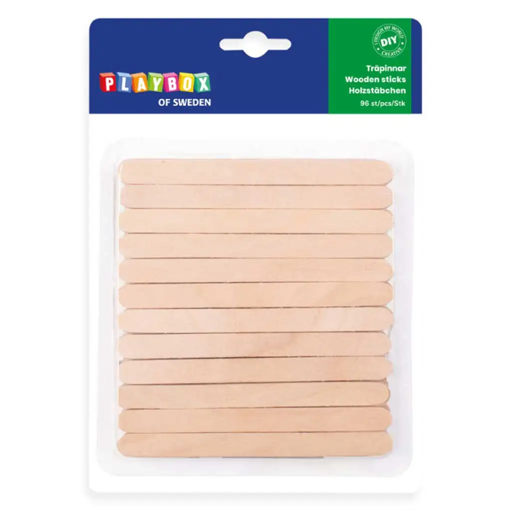 imagen de PlayBox: Palitos de madera decorativos con esquinas redondeadas 110x10mm paquete de 96 unidades 1