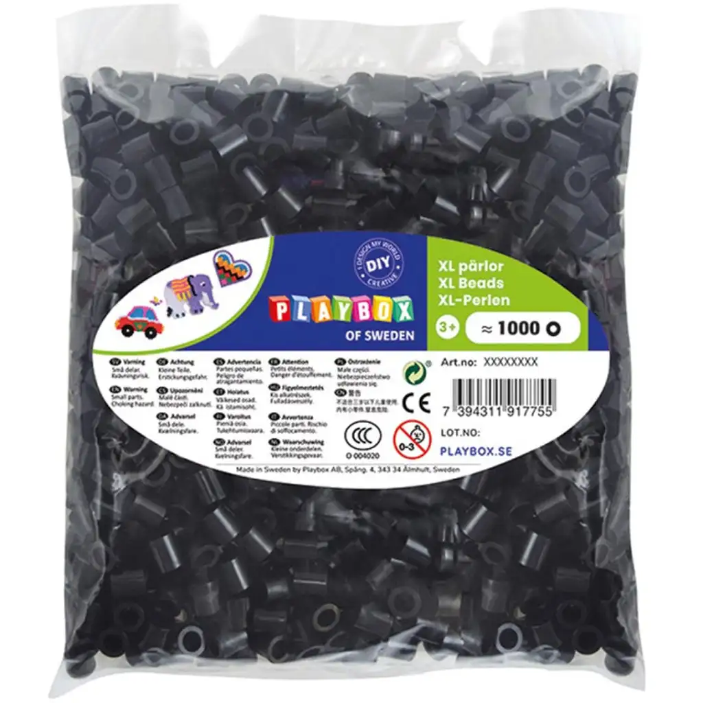 imagen de PlayBox: paquete de 1000 cuentas planchables XL MAXI de 9 mm en color negro 1