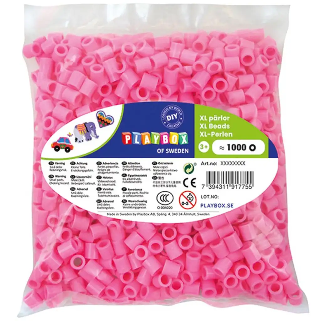 imagen de PlayBox: paquete de 1000 cuentas XL MAXI planchables de 9 mm en color rosa 1