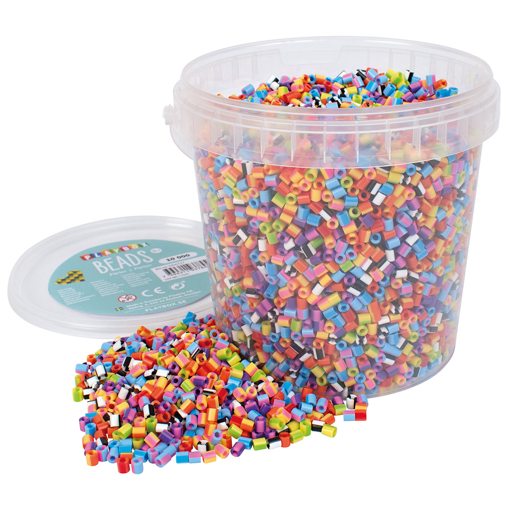 imagen de PlayBox: paquete de 10000 perlas de colores a rayas MIDI de 5 mm en un cubo 1