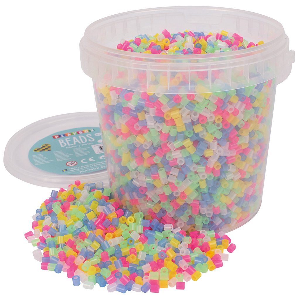 imagen de PlayBox: paquete de 10,000 perlas MIDI de colores transparentes planchables de 5 mm en cubo 1