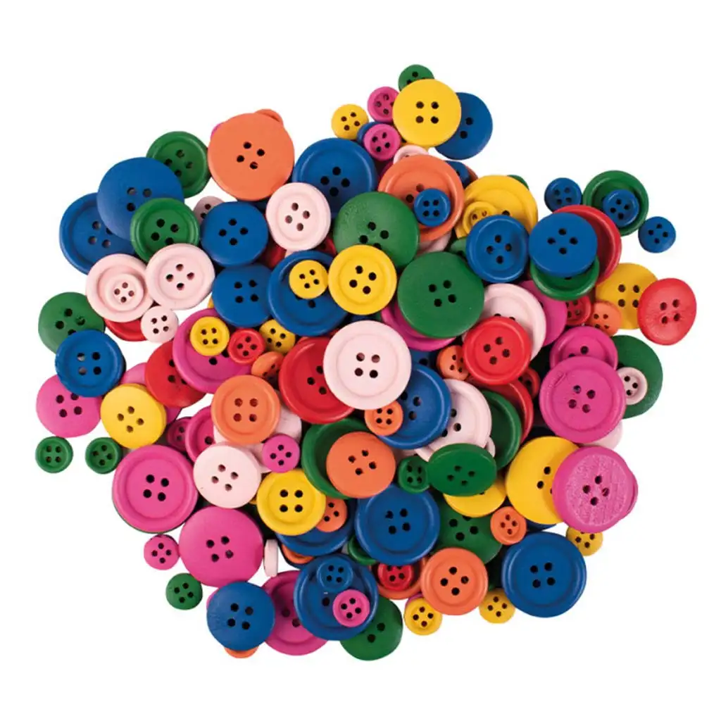 imagen de PlayBox: Paquete de 200 botones de madera de colores en diferentes tamaños 1