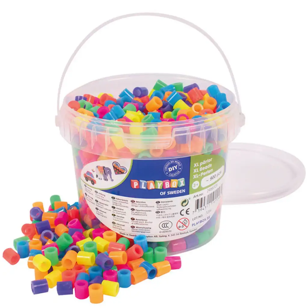 imagen de PlayBox: paquete de 900 perlas planchables XL MAXI de color neón de 9 mm en cubo 1