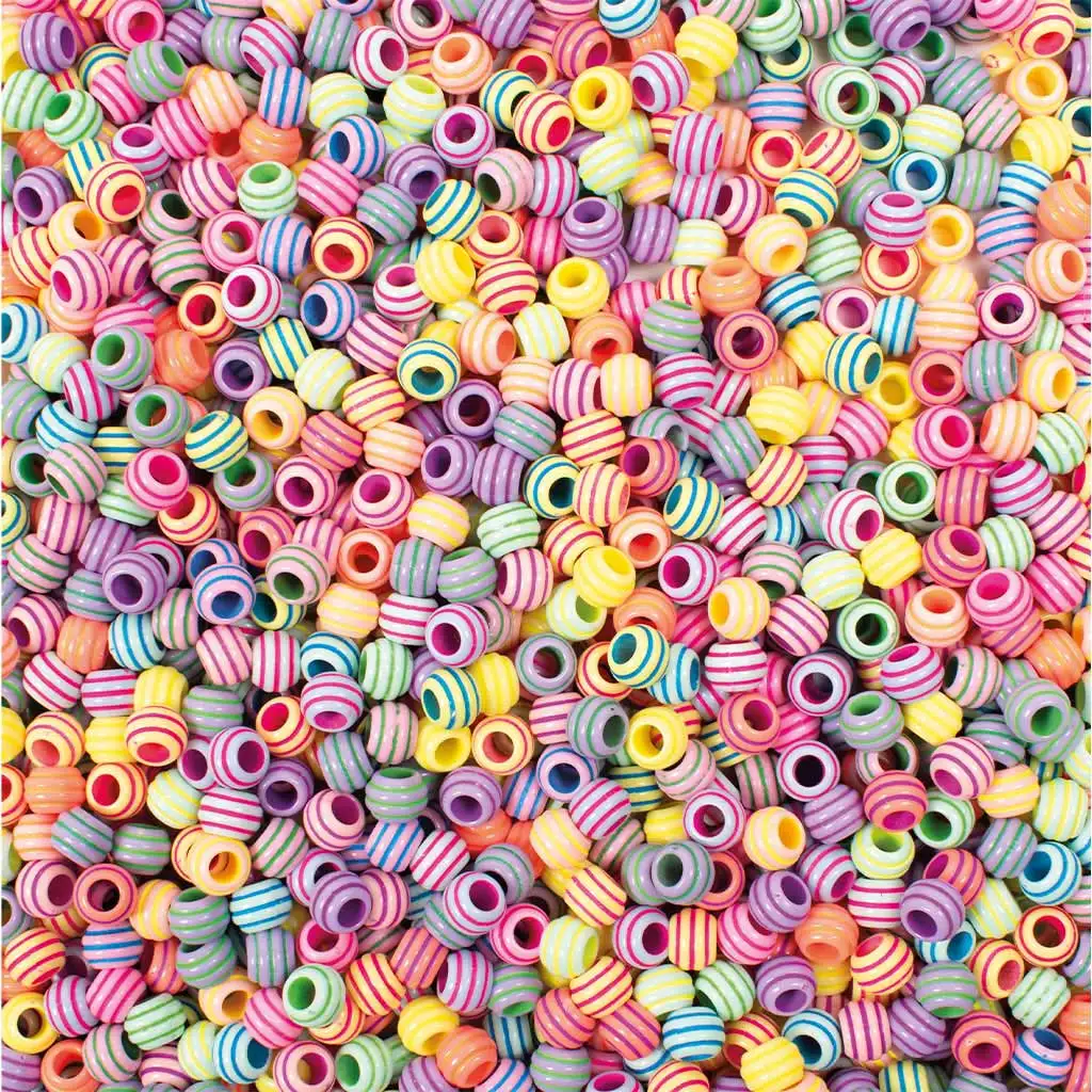 imagen de PlayBox: Perlas de ensartar a rayas en colores pastel 9mm 1550ud 2
