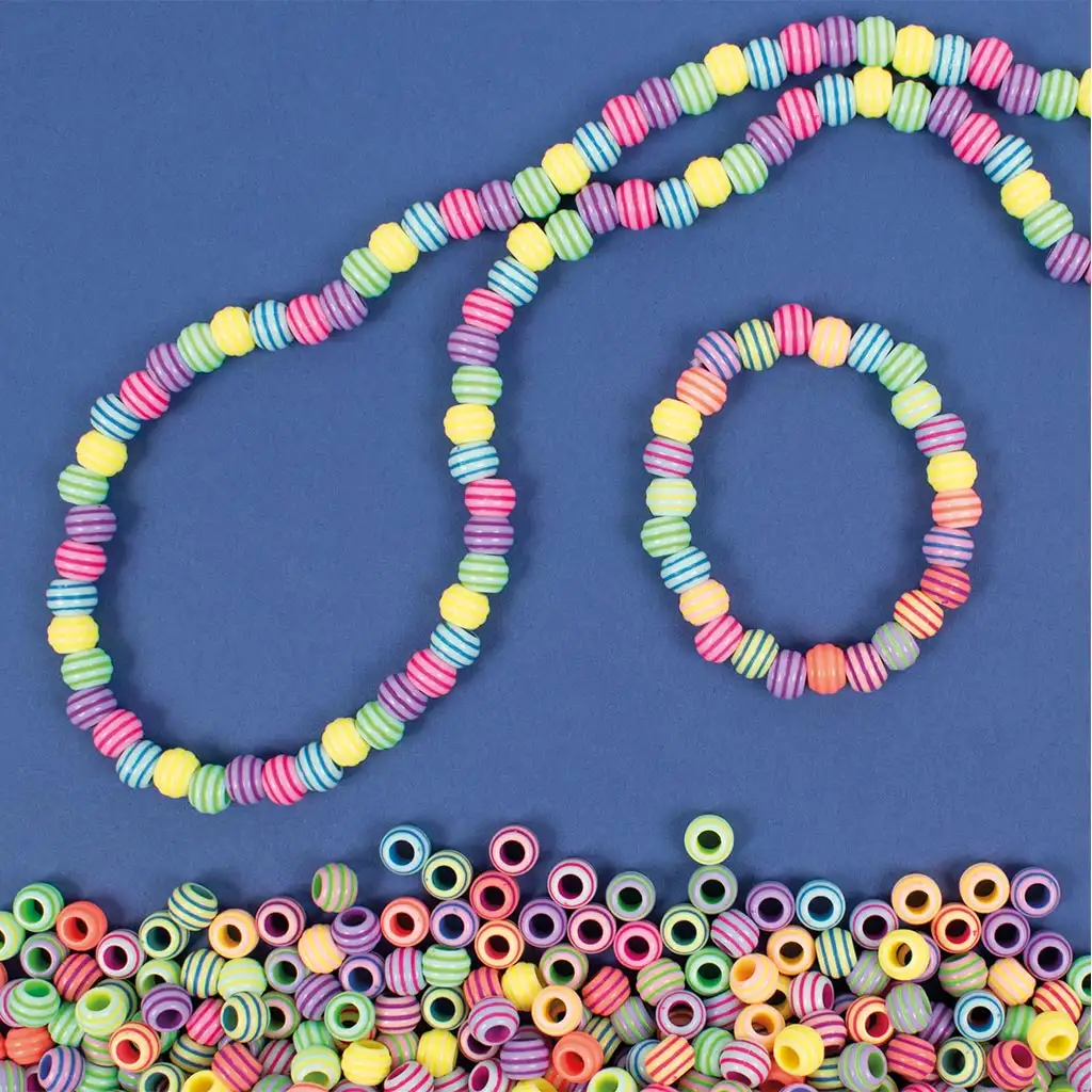 imagen de PlayBox: Perlas de ensartar a rayas en colores pastel 9mm 1550ud 1