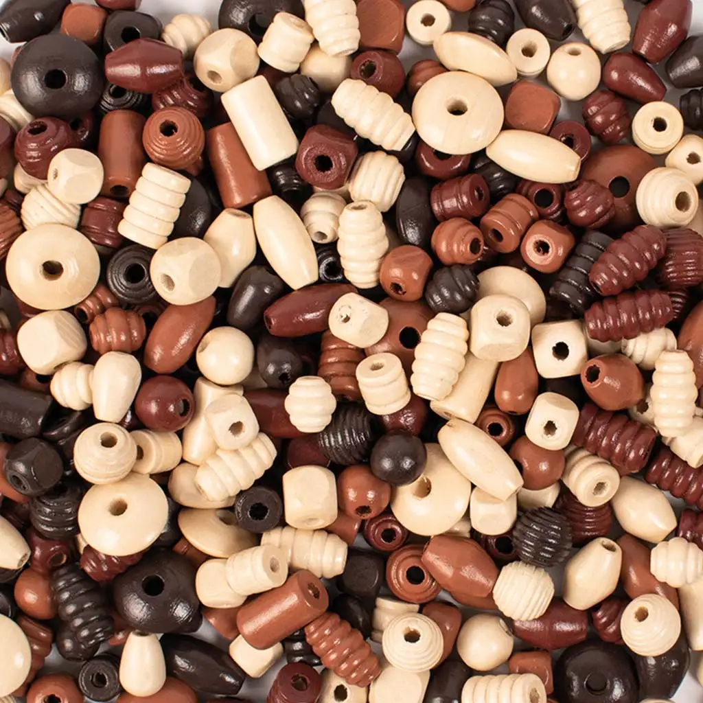 imagen de PlayBox: Perlas de madera en colores naturales, paquete de 250g 1