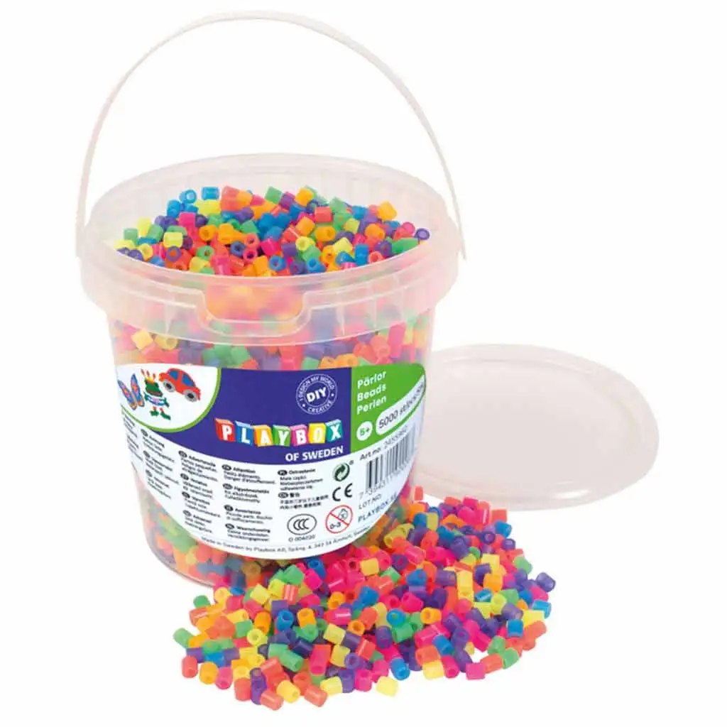 imagen de PlayBox: Perlas de planchar de color neón MIDI de 5 mm en cubo de 5.000 unidades 1