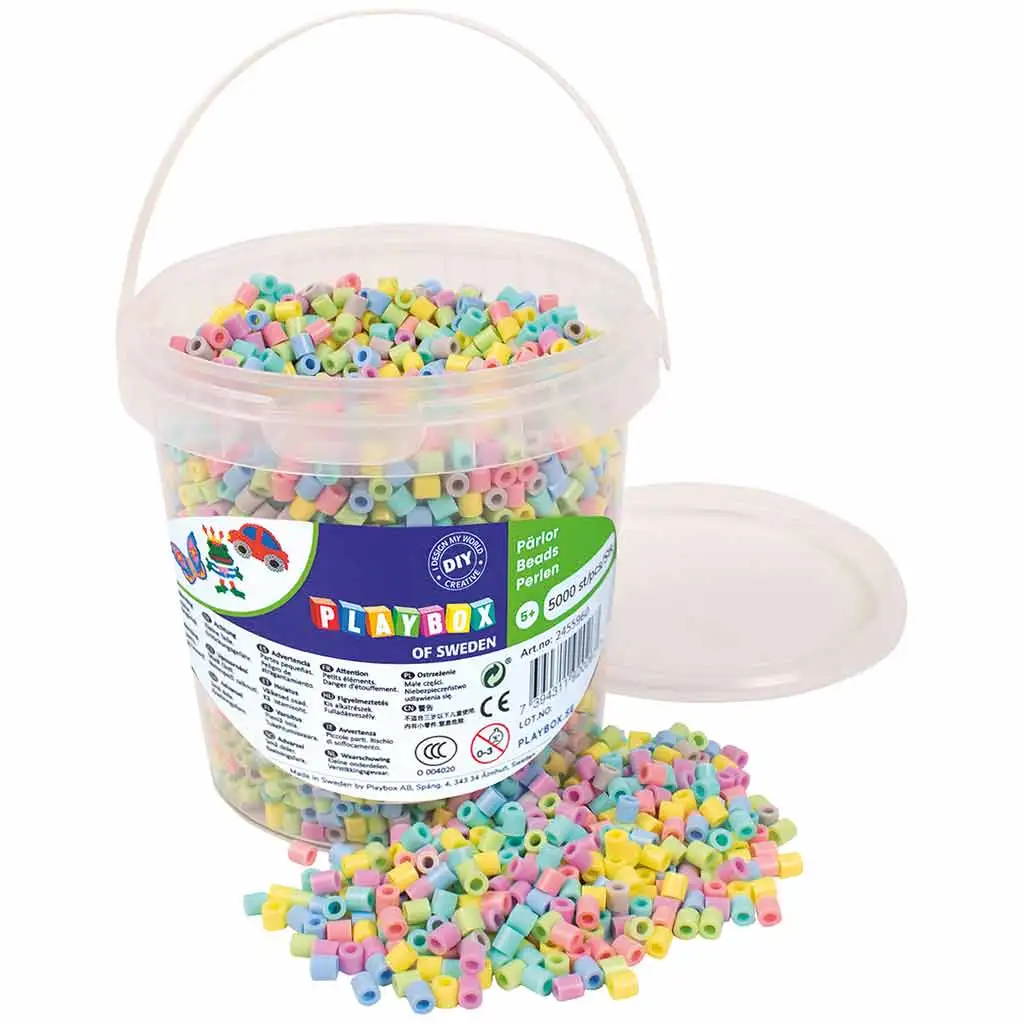 imagen de PlayBox: Perlas planas de 5mm en colores pastel en un cubo de 5.000 unidades 1