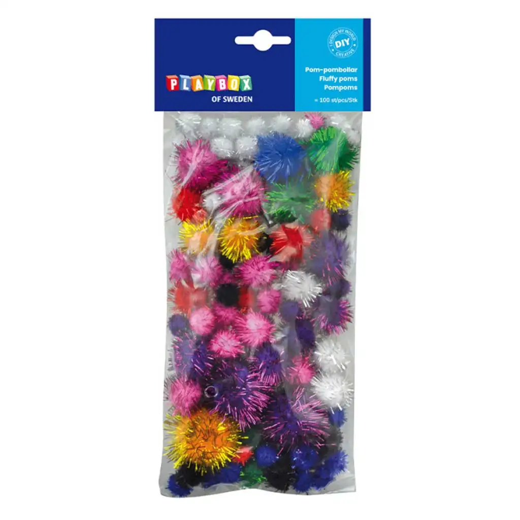 imagen de PlayBox: Pompones brillantes 100ud 10-35mm 1