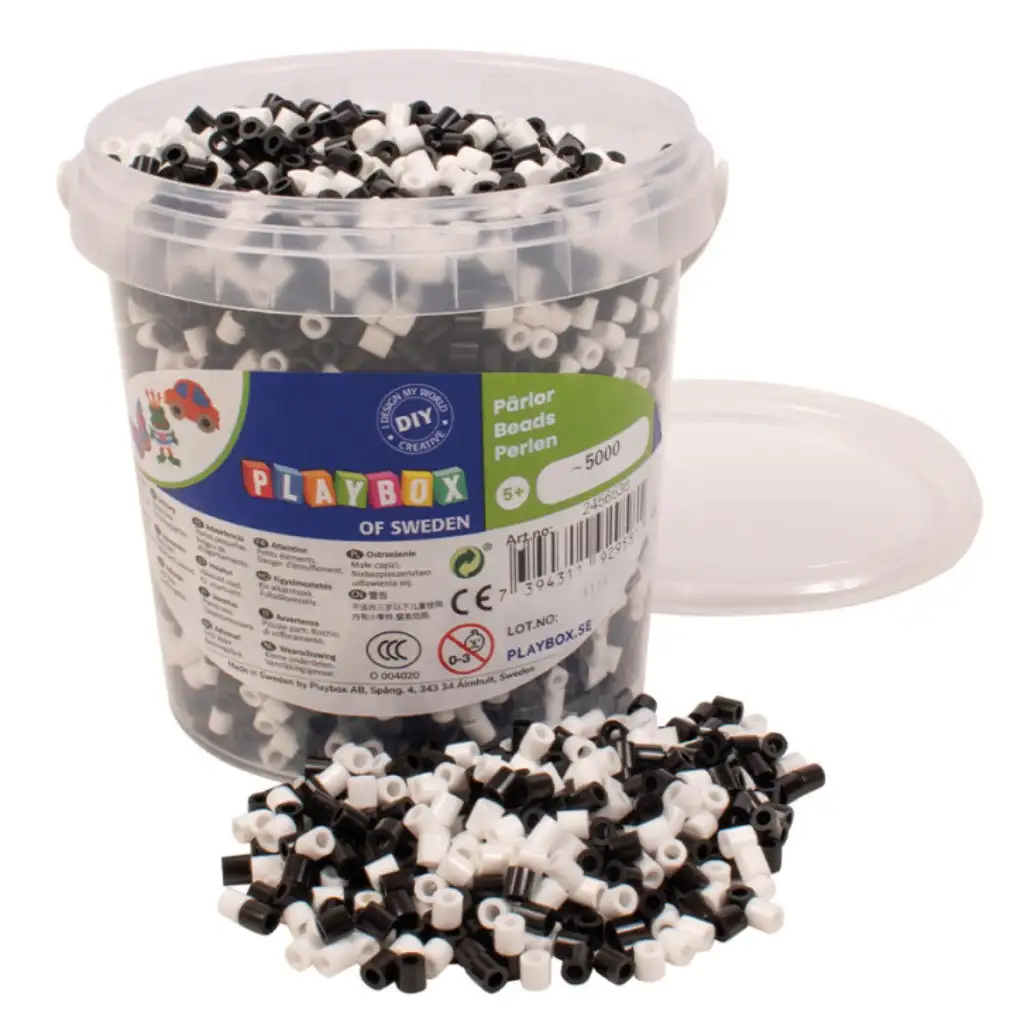 imagen de PlayBox: Set de 5000 cuentas de planchar MIDI negras y blancas de 5 mm en un cubo 1