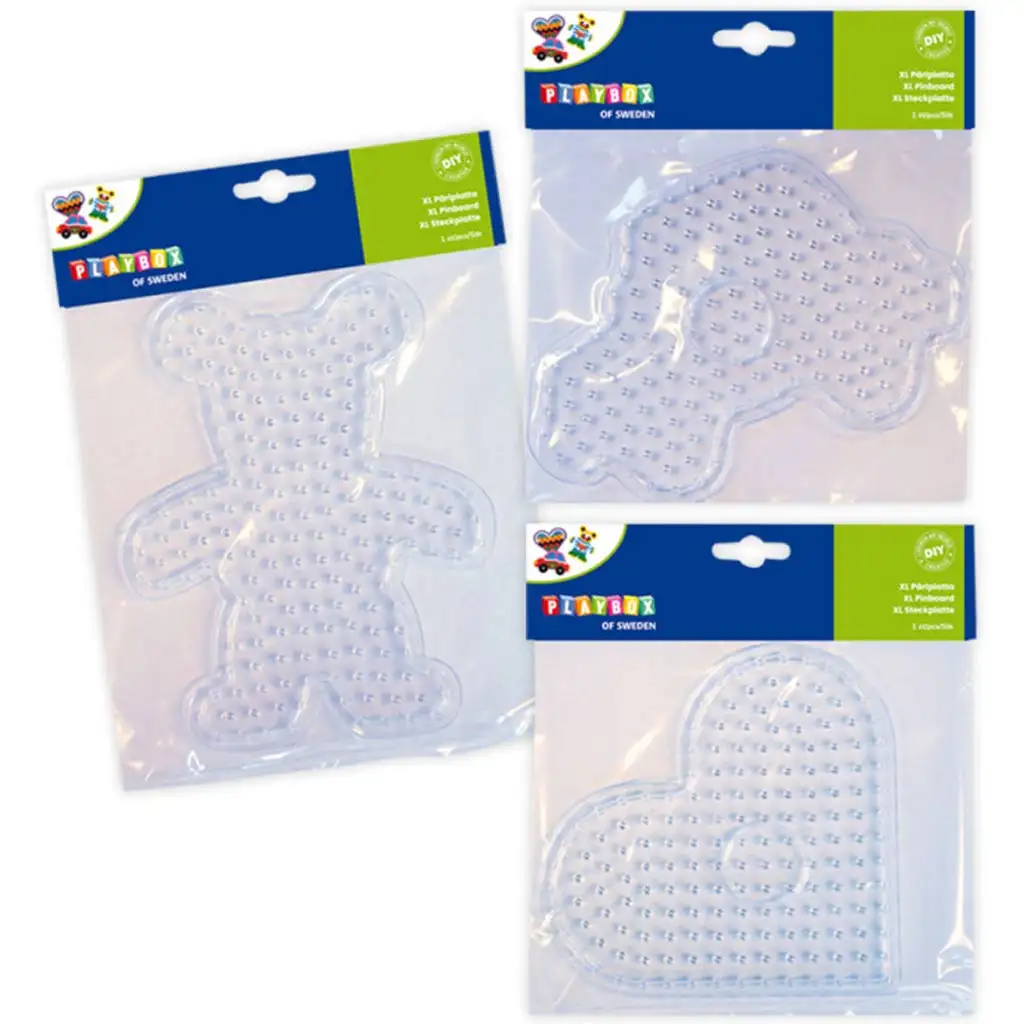 imagen de Playbox: Set de base de perlas planchables XL – 3 piezas (oso, corazón, coche) 1