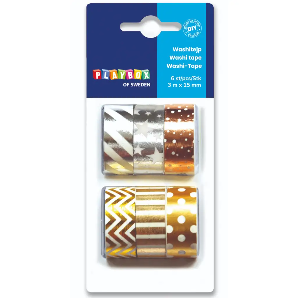 imagen de PlayBox: Set de cintas adhesivas decorativas en oro y plata de 6 unidades 1