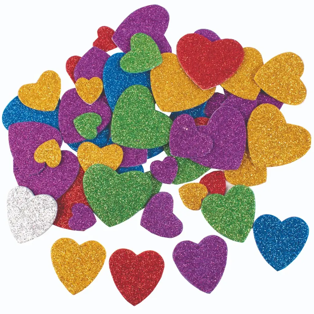 imagen de PlayBox: Set de corazones de espuma autoadhesivos con purpurina de 60 piezas 1
