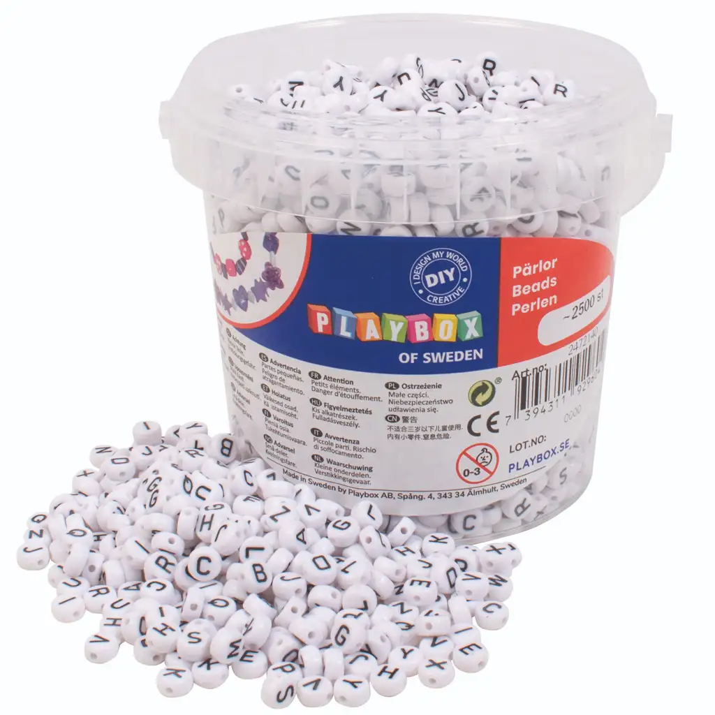 imagen de PlayBox: Set de cuentas con letras en cubo de color negro y blanco 2500 piezas 1