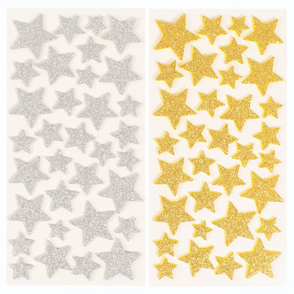 imagen de PlayBox: Set de pegatinas de estrellas brillantes doradas y plateadas de 132 piezas 1