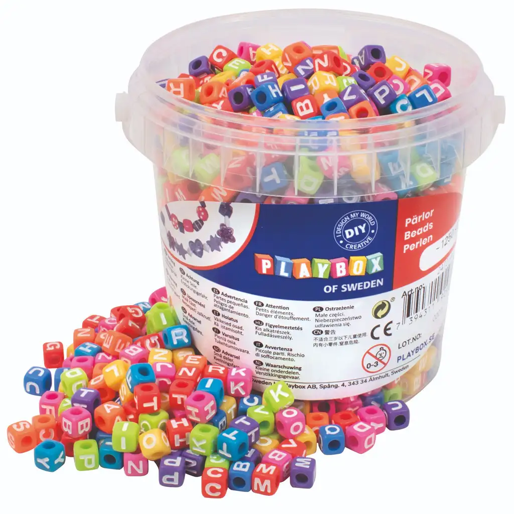 imagen de PlayBox: Set de perlas de letras de colores 1250 piezas 7x7x7mm 1