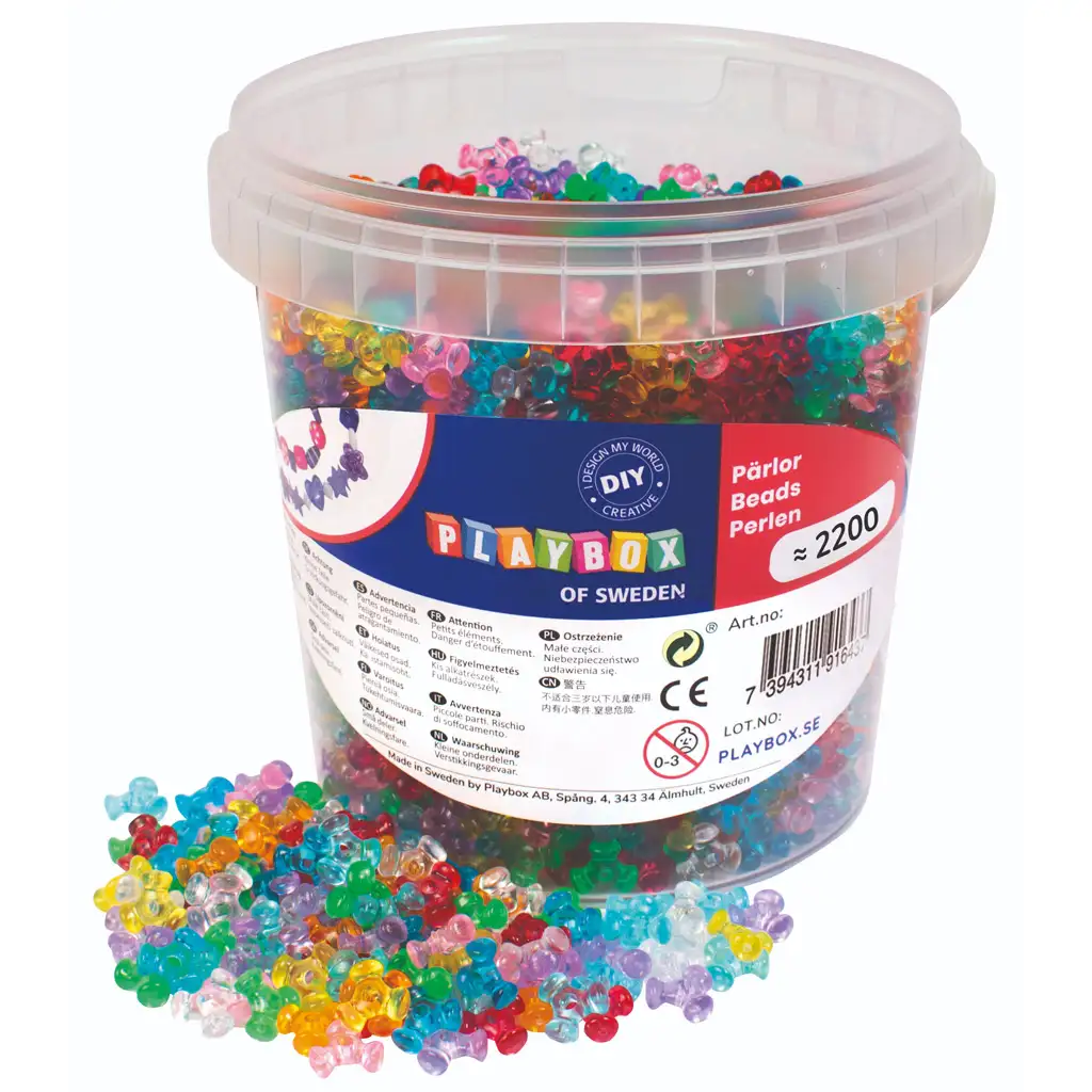 imagen de PlayBox: Set de perlas de plástico de colores y transparentes de 2200 piezas 1