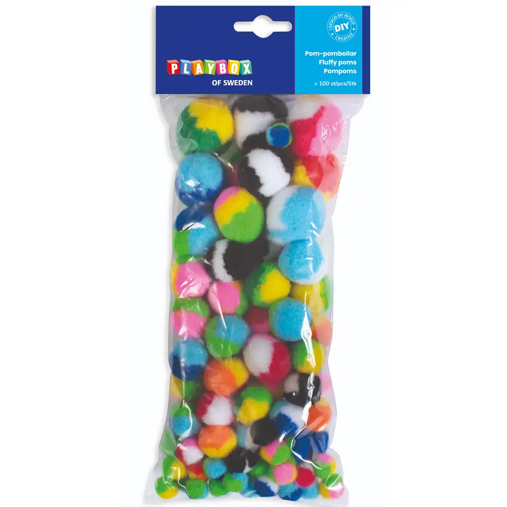 imagen de PlayBox: Set de pompones coloridos de 100 piezas en varios tamaños 1