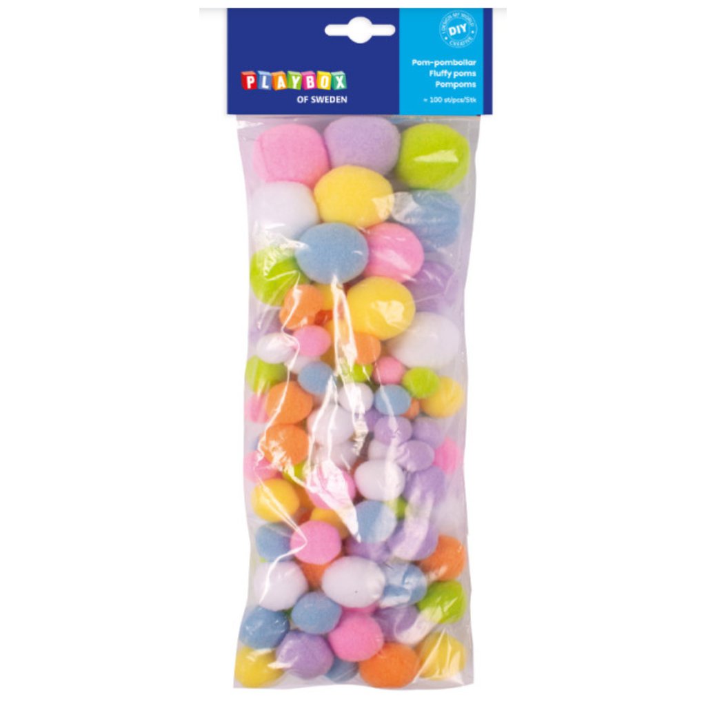 imagen de PlayBox: set de pompones creativos de colores de 100 piezas 1
