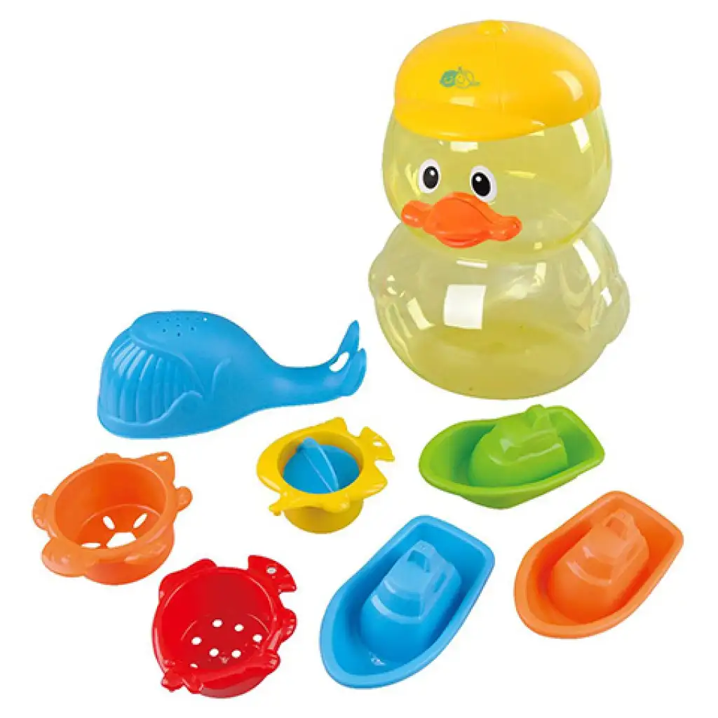 imagen de Playgo: Set de juguetes de baño para bebés en un contenedor en forma de pato de 8 piezas 2