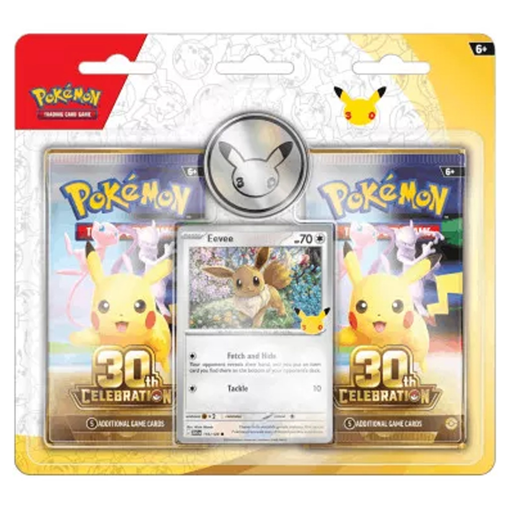 imagen de Pokémon TCG: 30ª Celebración Paquete Doble – Ancho Doble (promoción de Eevee + moneda de Pikachu) 1