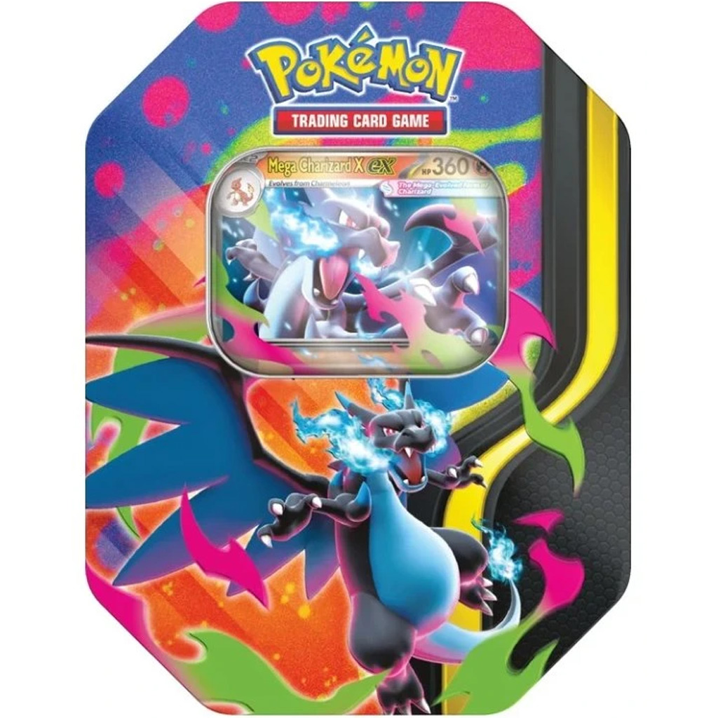 imagen de Pokémon TCG: Mega Charizard Tin paquete de cartas en caja de metal en dos versiones 1ud 2