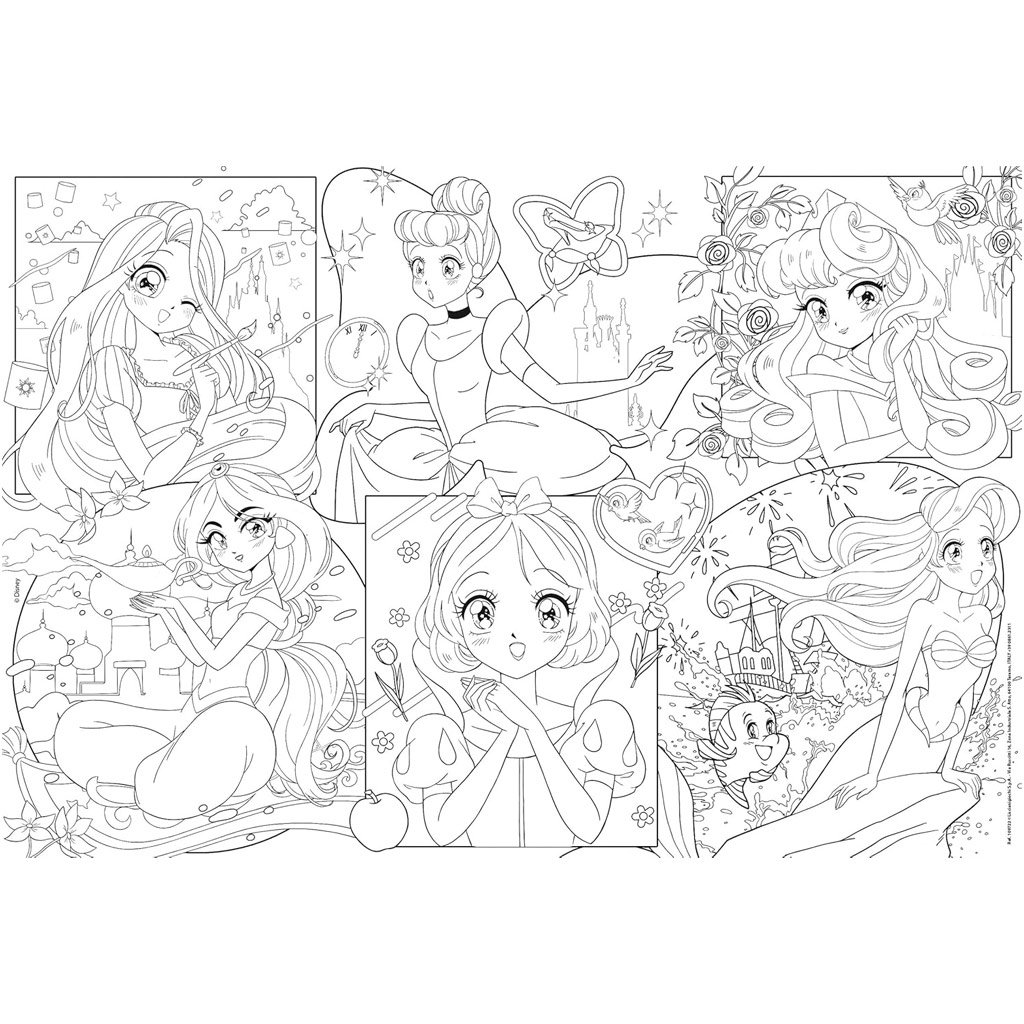 imagen de Princesas Disney – Magia manga 2 en 1 rompecabezas y libro para colorear 250 piezas 50x35cm - Lisciani 3