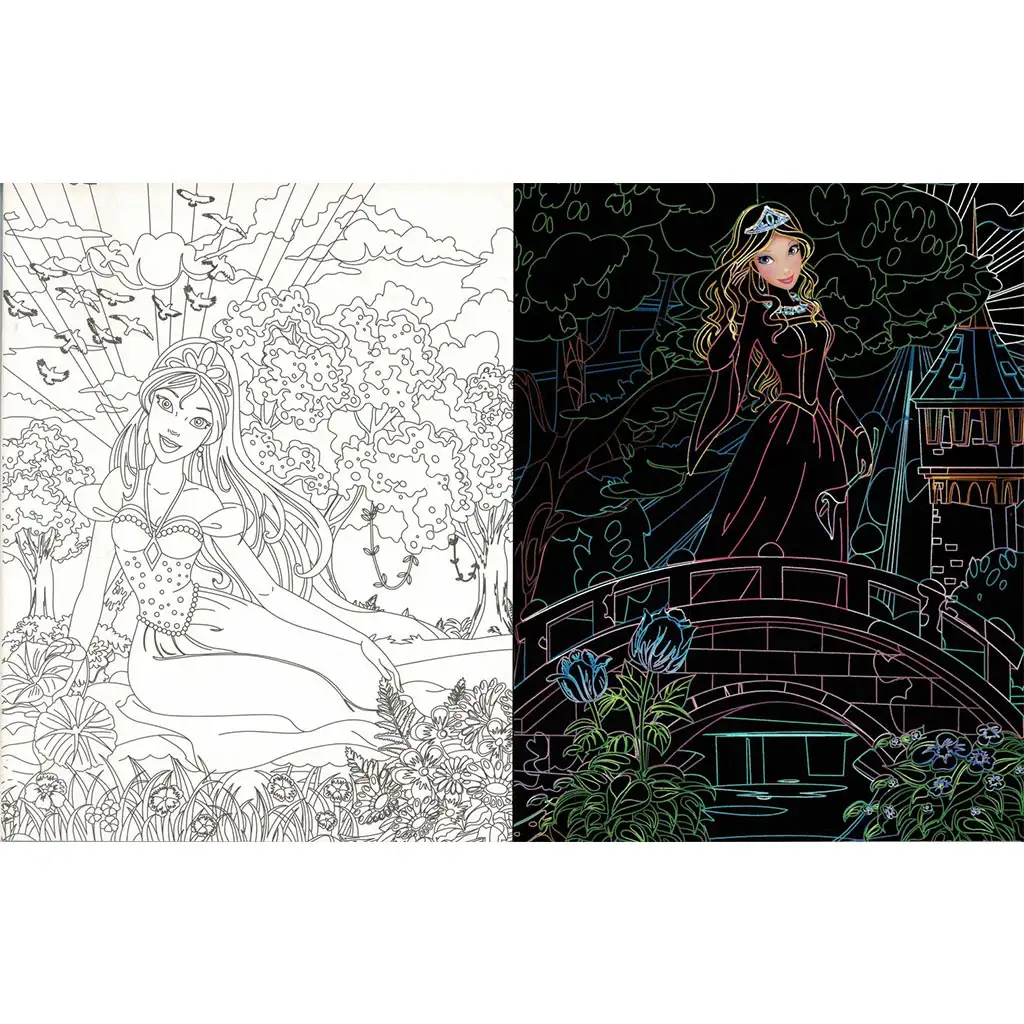imagen de Princesas ocultas - Cuaderno para colorear con páginas rasguñadas y para colorear 2