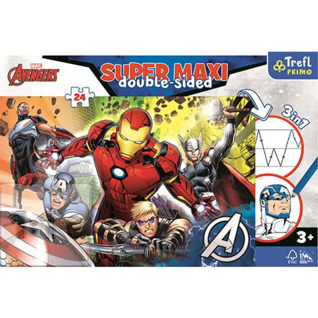 imagen de Puzzle 3 en 1 de los Vengadores SuperMaxi de doble cara de 24 piezas 1