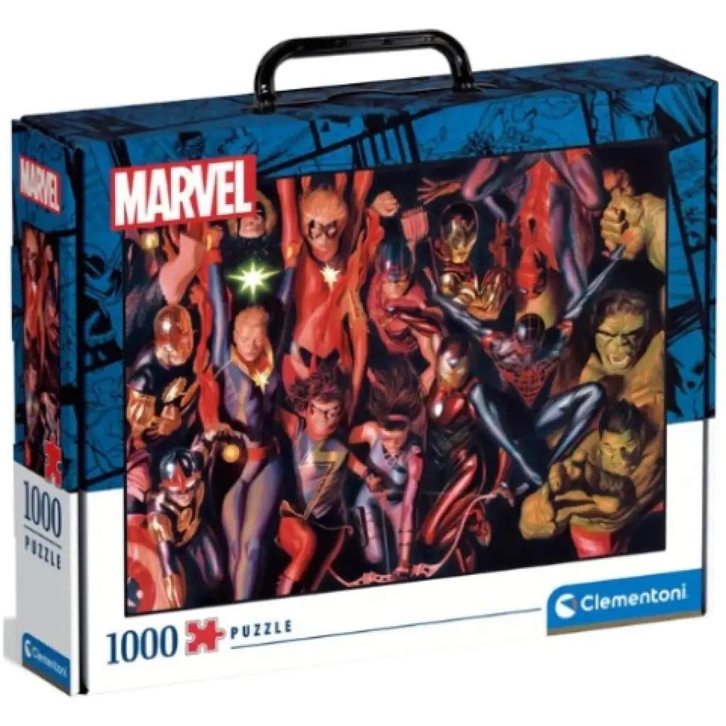 imagen de Puzzle de 1000 piezas de superhéroes de Marvel en caja de maleta - Clementoni 1