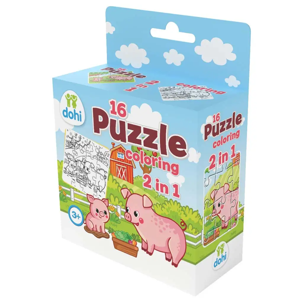 imagen de Puzzle de Colores de 16 Piezas 2 en 1 - Cerdo 1