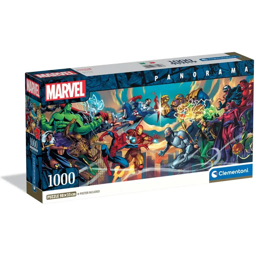 imagen de Puzzle panorámico de 1000 piezas de héroes de Marvel con póster - Clementoni 1