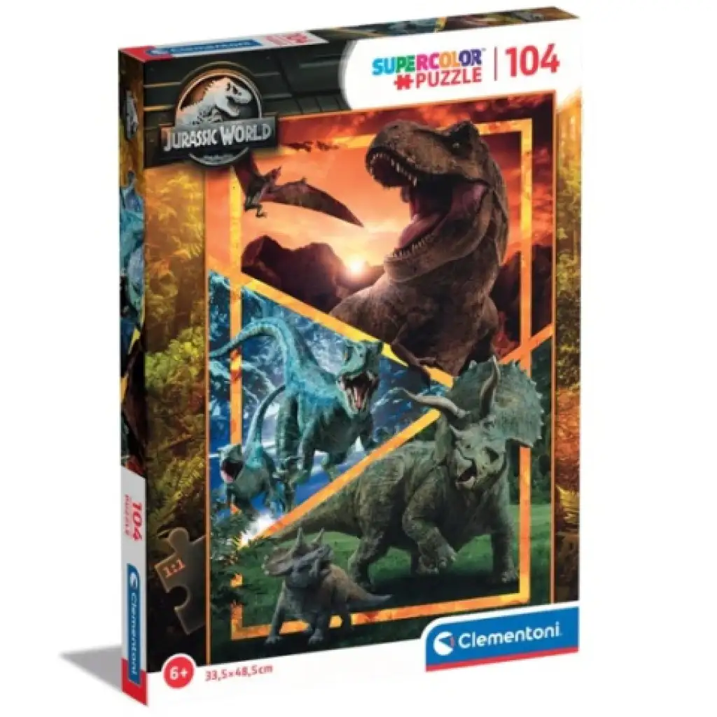 imagen de Puzzle Supercolor de dinosaurios de Jurassic World de 104 piezas - Clementoni 1
